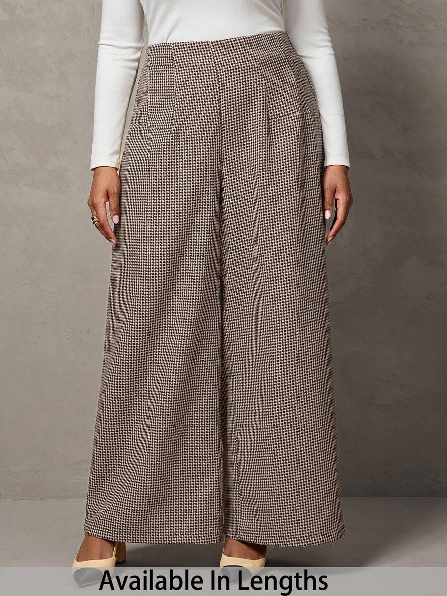 SHEIN Tall CURVE 大码女式休闲高腰阔腿裤，时尚通勤 - 黑與白 - 查看 1