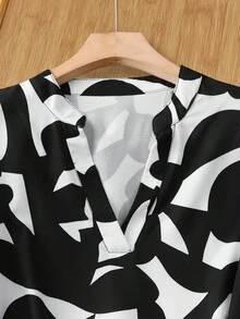 Rusticease Vestido corto casual de vacaciones con estampado total y cuello con muesca para mujeres - Multicolor - Ver 7