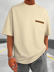 Manfinity Homme 男款T恤合身短袖圓領基礎款休閒夏季聚酯纖維 - 杏色 - 查看 4