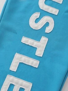 ROMWE MEN Street Life Men's Drawstring Waist American Street Letter Print Flared Sweatpants - Cadet Blue - View 2