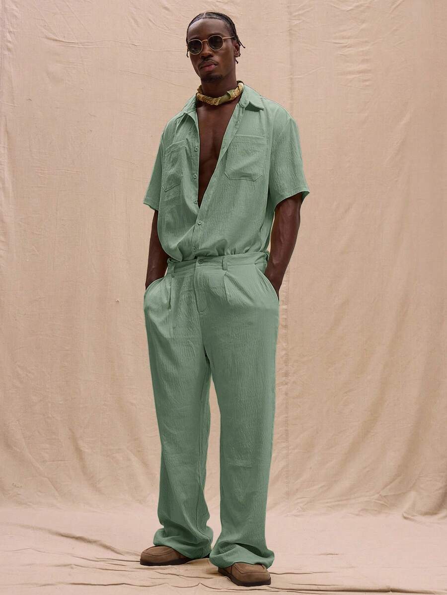 Musero 男士直筒宽松时尚轻便裤套装仅适合春夏休闲舒适裤装 - 綠色 - 查看 1