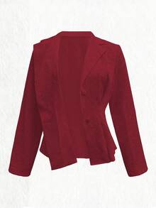 Elenzga New Women's Lapel Long Sleeve Jacquard Woven Open Front Waist Ruched Waist Design Casual Vacation Daily Versatile Commute Elegant Lady Blazer - Burgundy - View 8