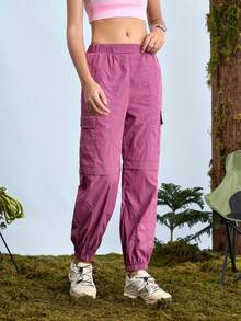 In My Nature 女士休闲纯色户外工装裤 - 紫色 - 查看 3