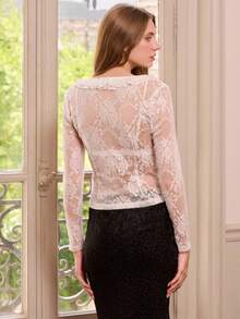 lacRébo Romantic White Lace Blouse With Front Buttons And Ruffle Fall Women Clothes Autumn Winter - White - View 3