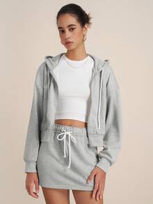 Airaco 灰色休闲连帽外套和迷你裙套装 - 淺灰色 - 查看 2