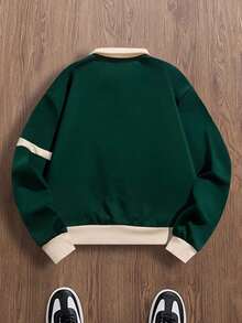 Manfinity Campus Court Aesthetic Post--Men's Colorblock Turn-Down Collar Long Sleeve Sweatshirt, For Fall - Multicolor - View 2