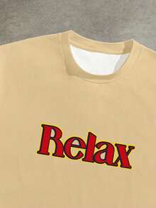 Manfinity Roghcode Men's Letter Print T-Shirt And Printed Shorts Set - Khaki - View 4