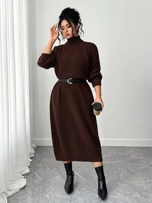SHEIN Tall CURVE Plus Size Casual Turtleneck Raglan Sleeve Sweater Dress Winter Fall Autumn