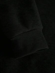 EURMUSE 100%Cotton Men Letter Graphic Pocket Drawstring Thermal Hoodie - Black - View 3