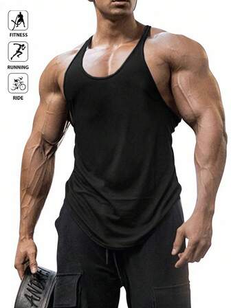 Manfinity Sport PWRUP 男友风格男士纯色工字背心运动背心健身上衣背心套装健身上衣健身上衣透气