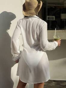 Swim Chiccia 側打結圍裹和服罩衫 - 白色 - 查看 3