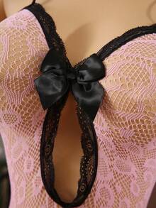 SHEIN Sleeveless Cropped Pink Lingerie Bodysuit With Wild Textured Design Lingerie Jumpsuit Bodystocking Body Stocking Lingerie ClassicAnimalPrint - Pink - View 4