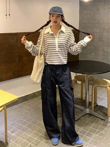 DAZY Women's Casual Loose Cargo Denim Jeans