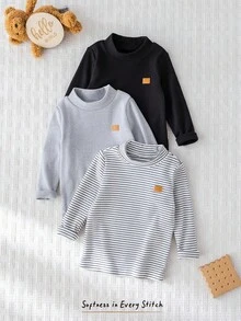 Cozy Pixies Set de 3 piezas de bodis de manga larga con cuello alto suave de punto para bebé niño