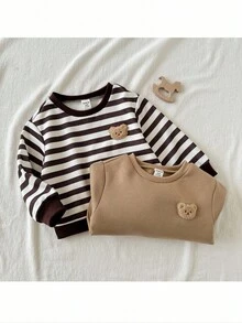 Loomiva 秋冬款两件套女婴卡通熊图案针织柔软圆领长袖套头衫套装 - 卡其色 - 查看 5