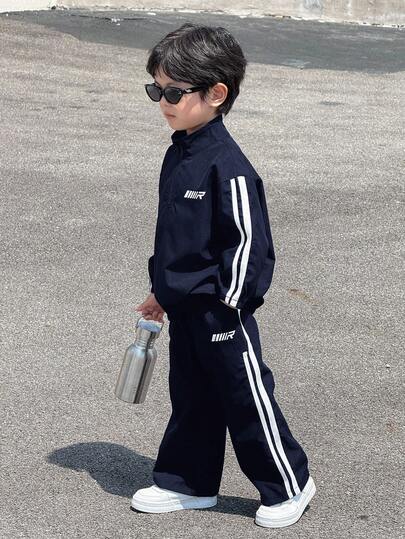 2 st/set Young Boys lös, avslappnad, minimalistisk, bekväm sportjacka och byxor, lämplig för höst/vinter