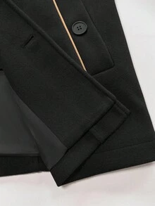 Manfinity Mode Men's Solid Color Lapel NeckFaux Two Pieces Long Sleeve Casual Woolen Jacket, Autumn/Winter