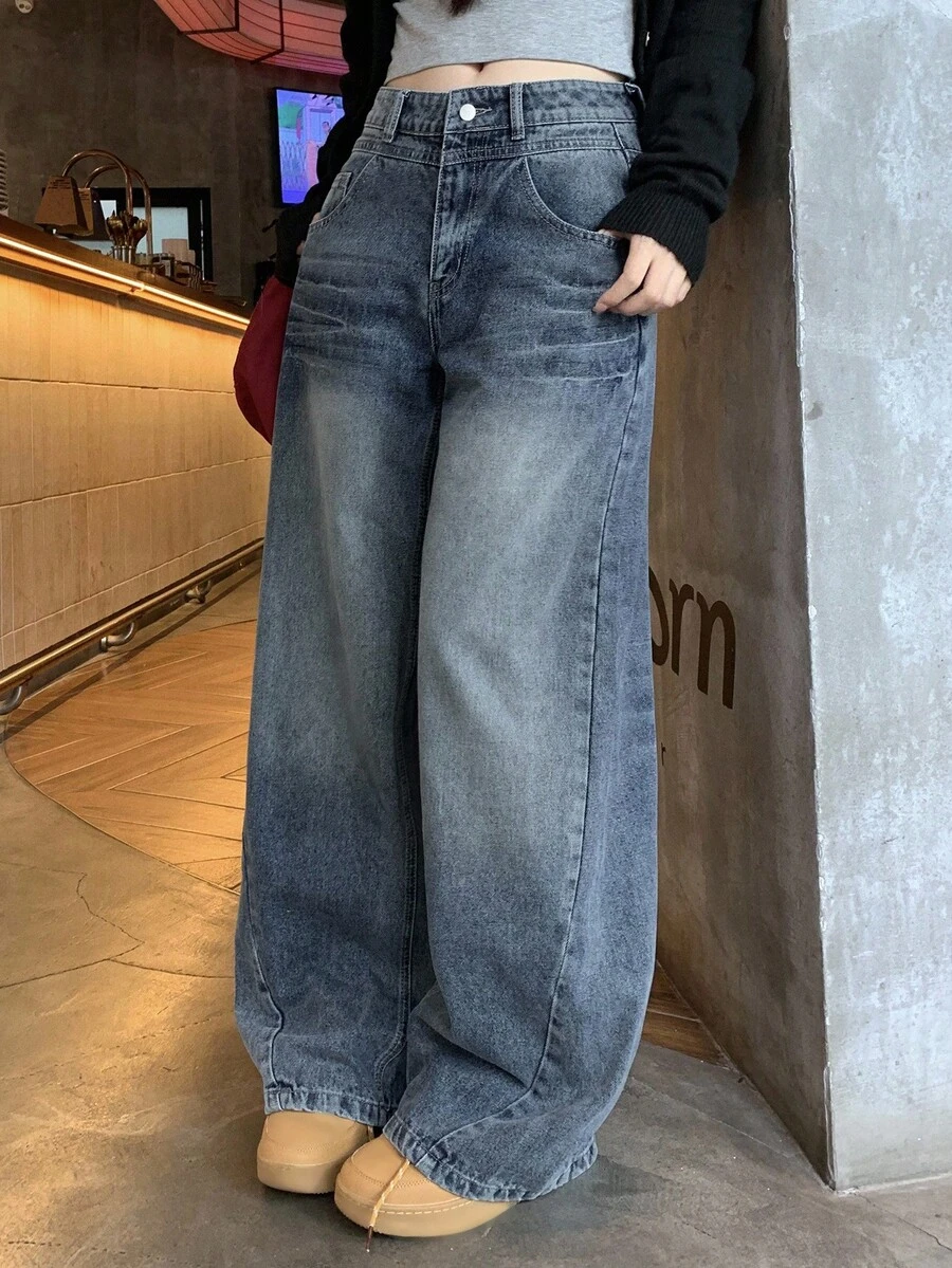 DAZY Women's Distressed Washed Korean Street Style Casual Jeans