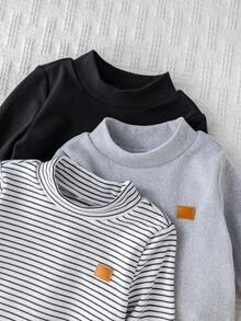 Cozy Pixies Set de 3 piezas de bodis de manga larga con cuello alto suave de punto para bebé niño