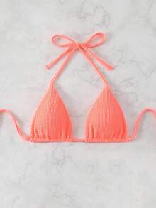 Swim Basics Halter Triangle Bikini Top For Summer Beach - Pink - View 5