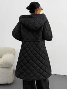 EURMUSE Women, Winter, White, Snow, Ski, Quitted, Curve Hem, Snap Button, Regular Fit, Adjustable Waist, Pocket, Zipper - Black - View 2