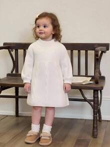 婴儿和女孩的时尚可爱百搭翻领毛衣裙 - 白色 - 查看 4