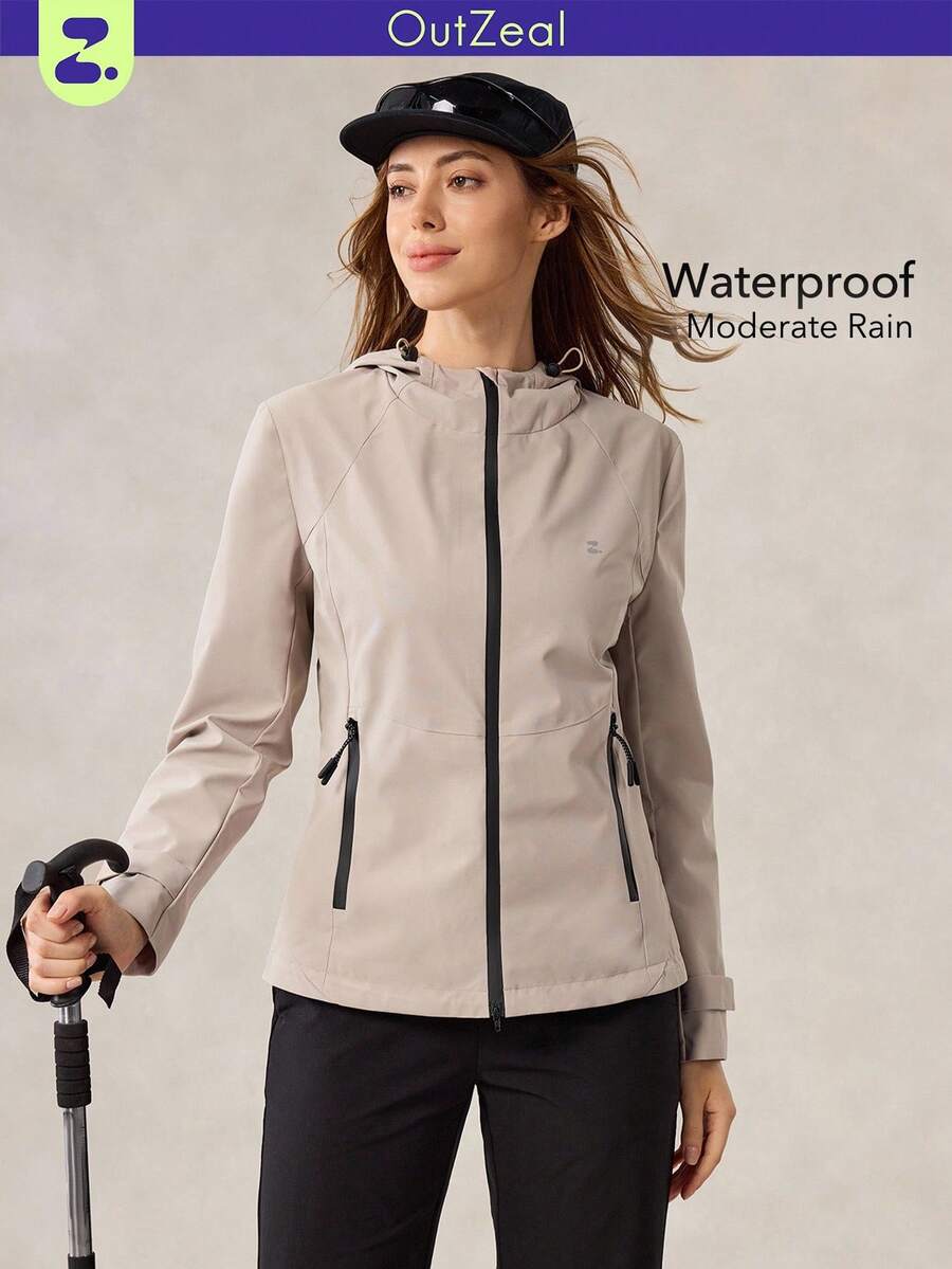OutZeal 女式防水防风修身拉链口袋连帽户外外套徒步露营