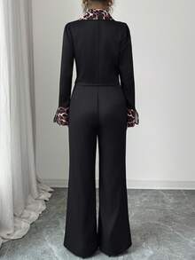 Elenzga Bộ 2 món áo khoác họa tiết da báo thanh lịch, lãng mạn, đi nghỉ và công sở dành cho nữ - màu đen - Xem 2