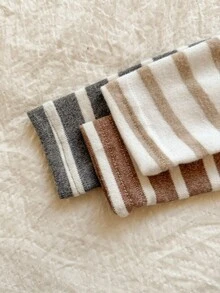 Vintaside Kids 6 件男婴秋季新款条纹圆领仿门襟设计长袖 T 恤和裤子套装，卡其色棕色、黑白条纹，多种颜色，婴儿休闲基本款 - 彩色 - 查看 5