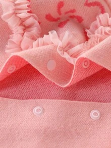 SHEIN 新生女婴连体衣，时尚简约字母刺绣长裤长袖毛衣连体衣，柔软针织舒适 - 粉色 - 查看 5