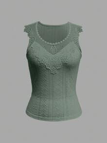 Chiquease Women's Embroidered Fitted Crew Neck Tank Top, Fashionable & Versatile - Green - View 5