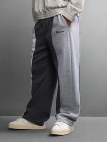 SUMWON Color Block Skater Fit Sweatpants Retro Loungewear Casual Streetwear Fall Winter Style Soft Cozy Casual Pants With Side Pockets Elastic Waist