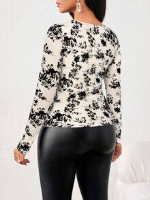 SHEIN Lady 2025 Nouveau T-shirt élégant pour femmes en tissu jacquard maille blanc superposé semi-transparent. Idéal pour l'automne et l'hiver, pour les sorties, Halloween et Noël - Nude - Voir 2