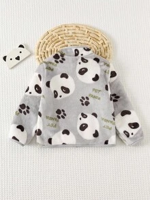 Cozy Pixies Giacca a maniche lunghe con stampa di panda cartoni animati per neonato maschio, versatile e confortevole