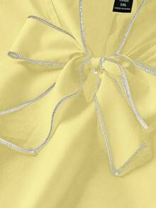 SHEIN Clasi Áo cánh màu tương phản nơ cỡ lớn cho nữ - Màu vàng - Xem 3