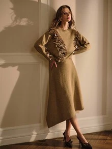 MOTF PREMIUM RIB-KNIT ASYMMETRICAL HEM SWEATER SKIRT