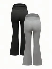 SHEIN Legging Hamil Warna Polos dengan Pinggang yang Dapat Diatur, Model Flare Kasual - MultiWarna - View 2
