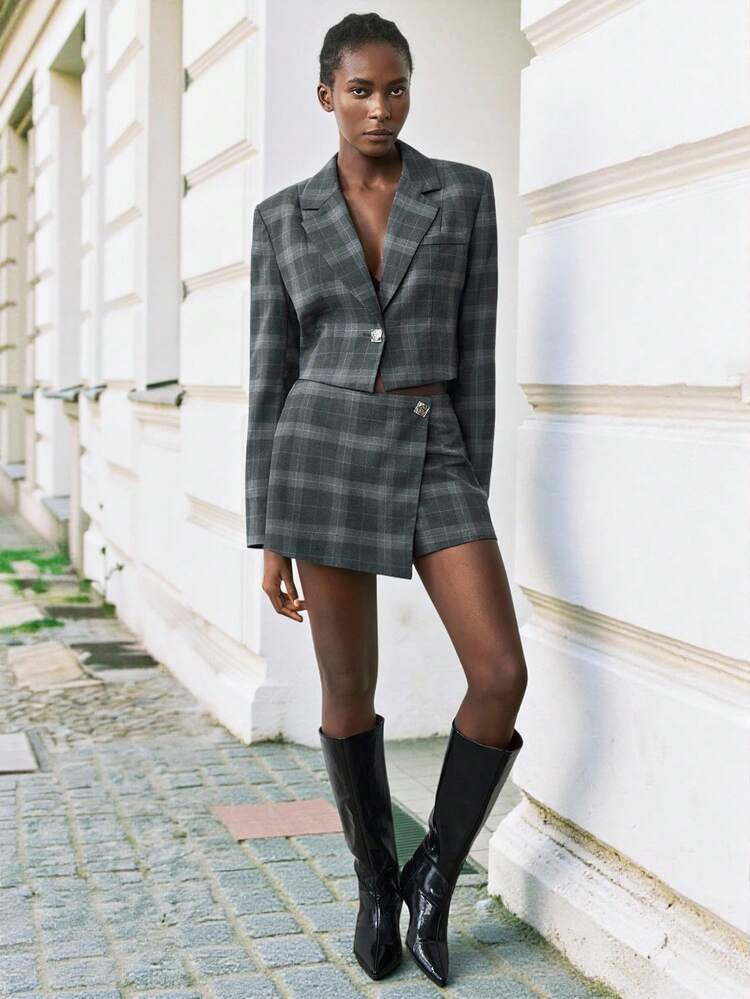 SHEIN Maija Women's Casual Fashion Lapel NeckSingle-Breasted Short Blazer In Fall/Winter