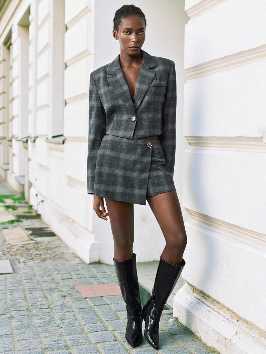 Maija Áo khoác blazer ngắn cổ ve đơn hàng ngày cho nữ mùa thu/đông - Xám - Xem 1