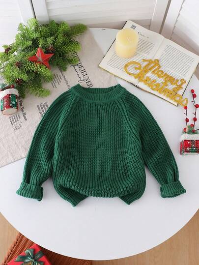SHEIN Playful Pals Christmas Tree Shadow: Fashionable Green Sweater For Infants & Toddlers Fall Winter