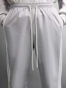 SUMWON 宽腿尼龙运动裤侧三条纹休闲套穿裤经典街头风喇叭裤 - 煙灰色 - 查看 6