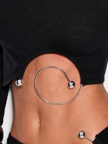 KIZN Top à manches longues en tricot côtelé avec détails de découpe en anneau métallique