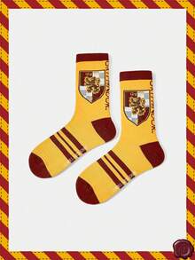 HARRY POTTER X SHEIN 1 Đôi tất cổ cao họa tiết khối màu dành cho nữ - Màu vàng - Xem 1