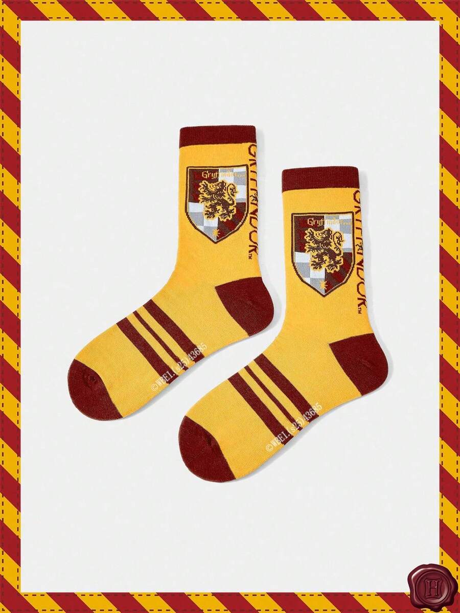 HARRY POTTER X SHEIN 1 Đôi tất cổ cao họa tiết khối màu dành cho nữ - Màu vàng - Xem 1