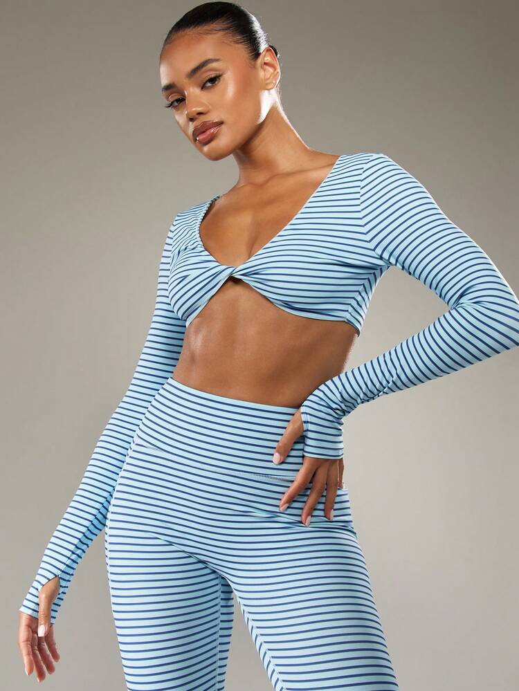 MISSGUIDED Débardeur court à manches longues rayé avec torsade devant pour l'entraînement actif et l'exercice