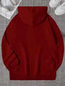 EURMUSE 100%纯棉男士连帽运动衫，带口袋和抽绳 - 紅色 - 查看 2