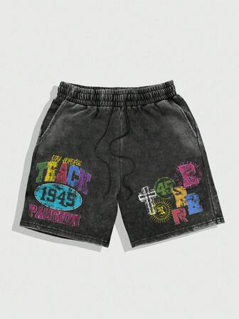 Street Life Teen Boy's Casual Washed Letter Print Shorts, Summer