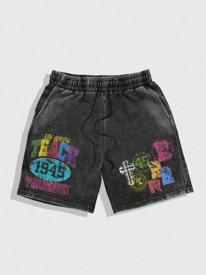 Street Life Teen Boy's Casual Washed Letter Print Shorts, Summer