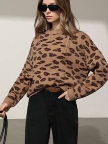 GENKIRA Women's Casual Raglan Knit Crew Neck Leopard Print Pullover Sweater Fall Winter Cloth For Women - Multicolor - View 7