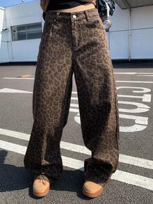 DAZY Quần jeans ống đứng dáng rộng thoải mái cho nữ, hàng mới về mùa hè - màu nâu - Xem 5